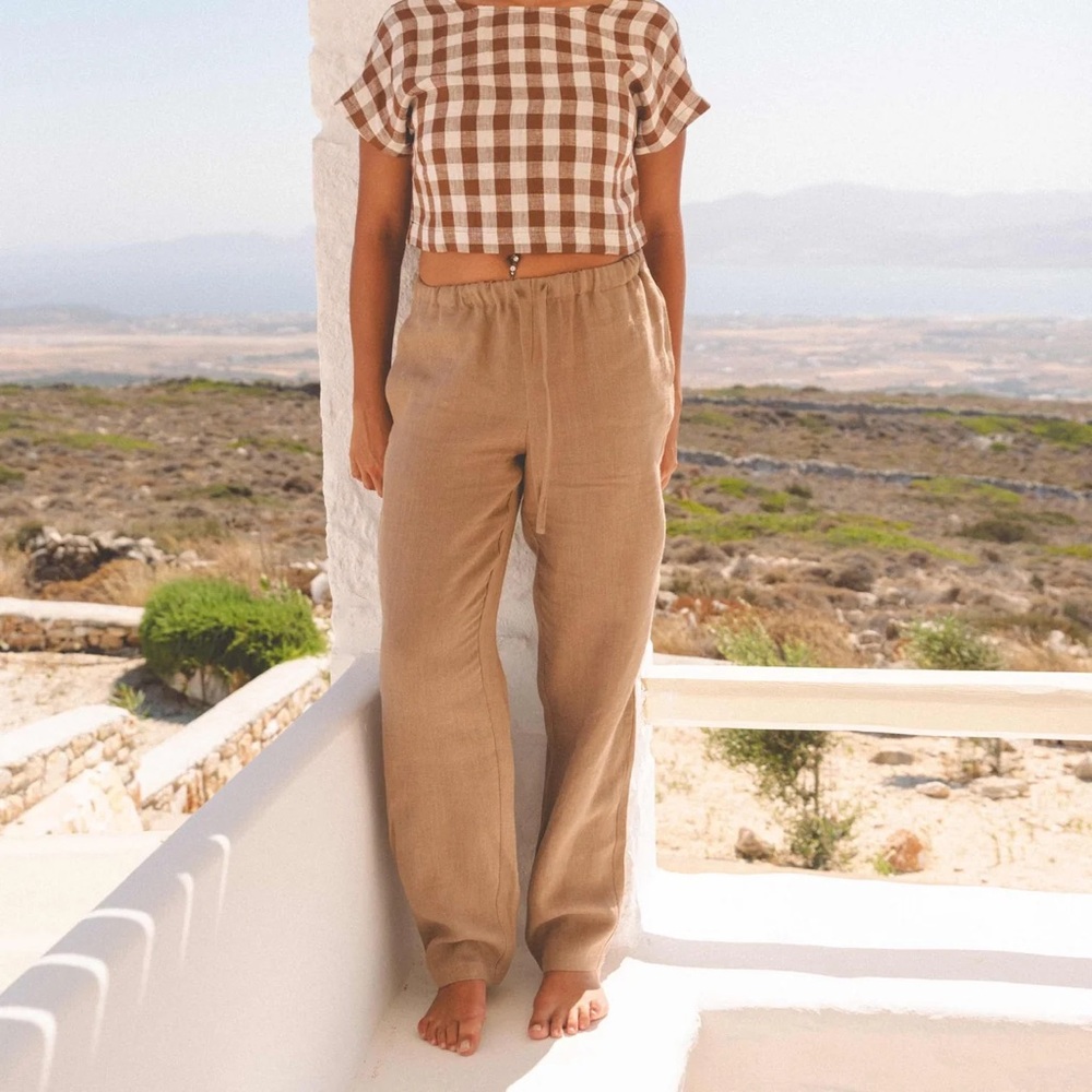 Amour Linen Classic Summer Drawstring Linen Wide Leg Pants Size S/M